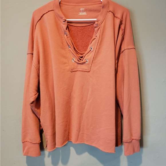 Aerie Terracotta Long Sleeve Top Md - Picture 3 of 6